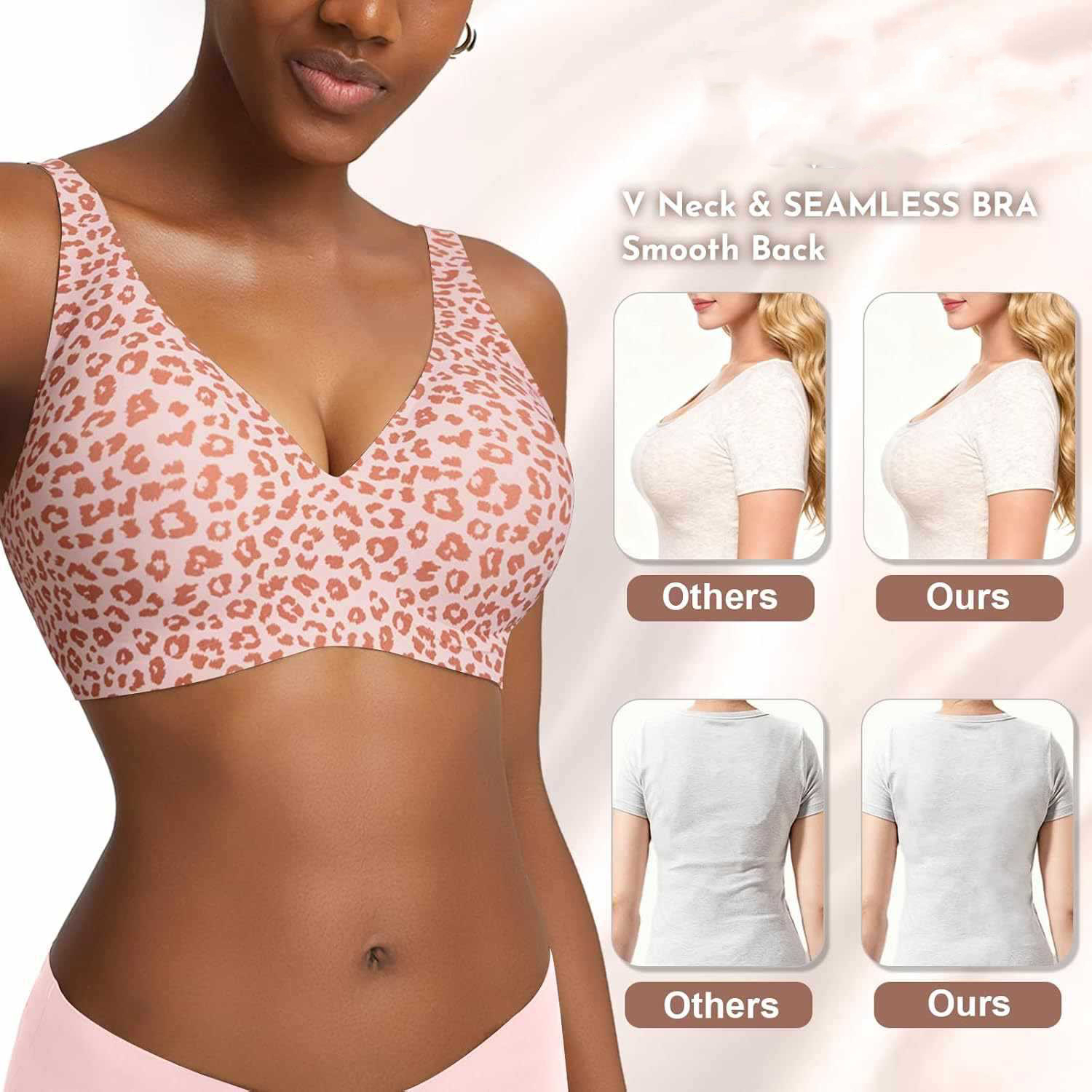 Women's Seamless Pink Leopard  - Plunge Bra Push Up recension och pris