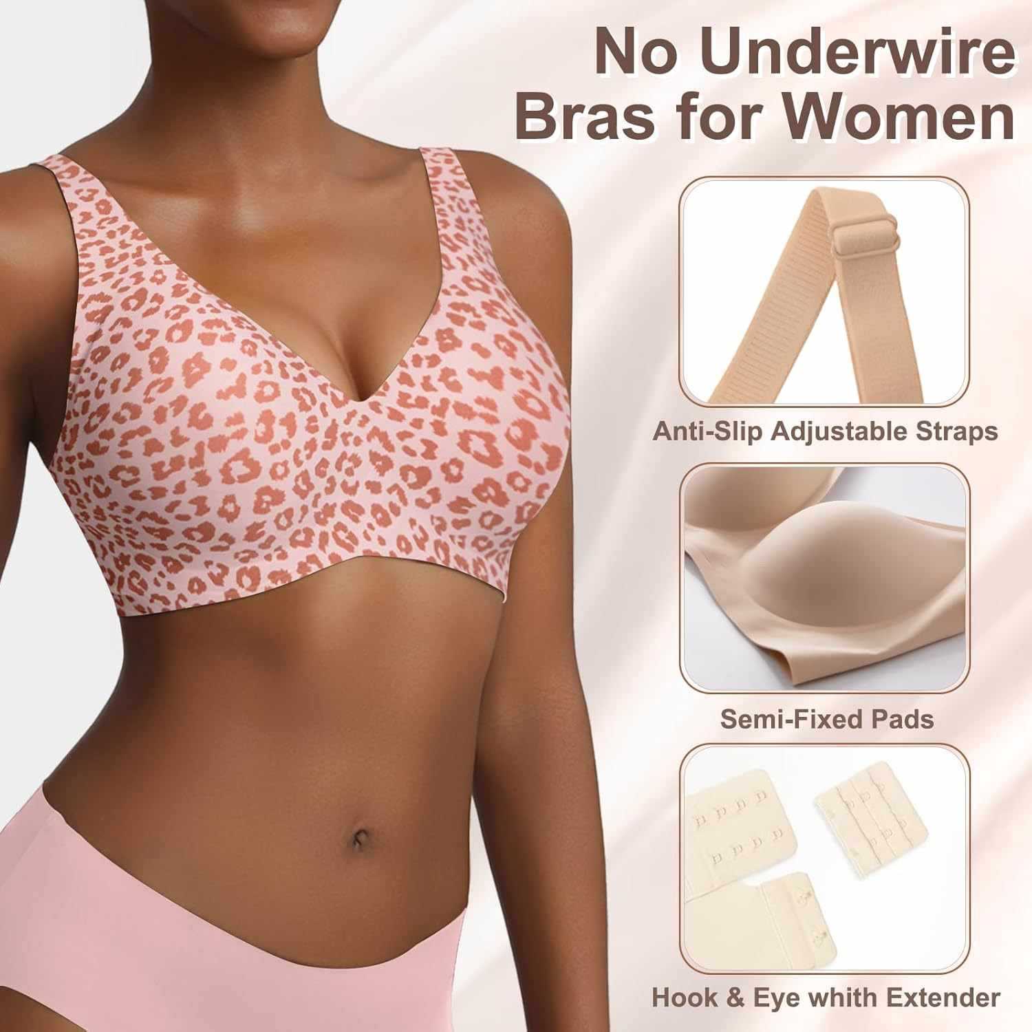 Women's Seamless Pink Leopard  - Plunge Bra Push Up recension och pris