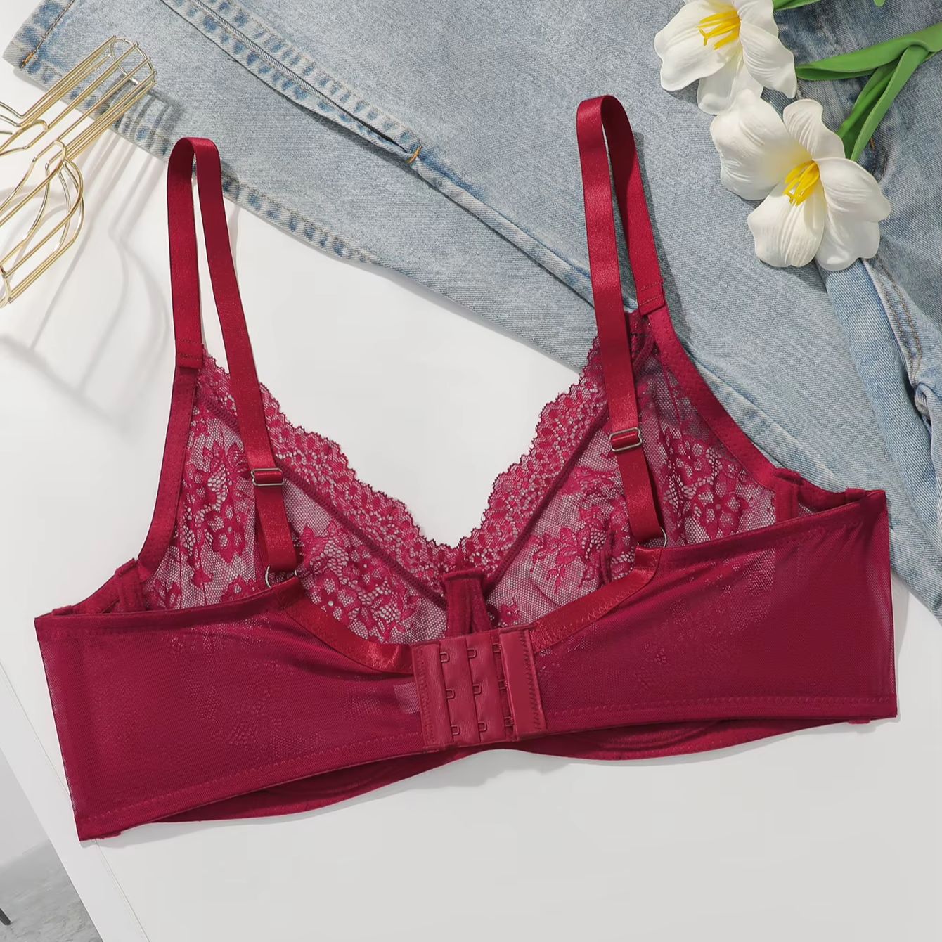Women Plus Size Red Lace Sheer - Full Coverage Bra recension och pris
