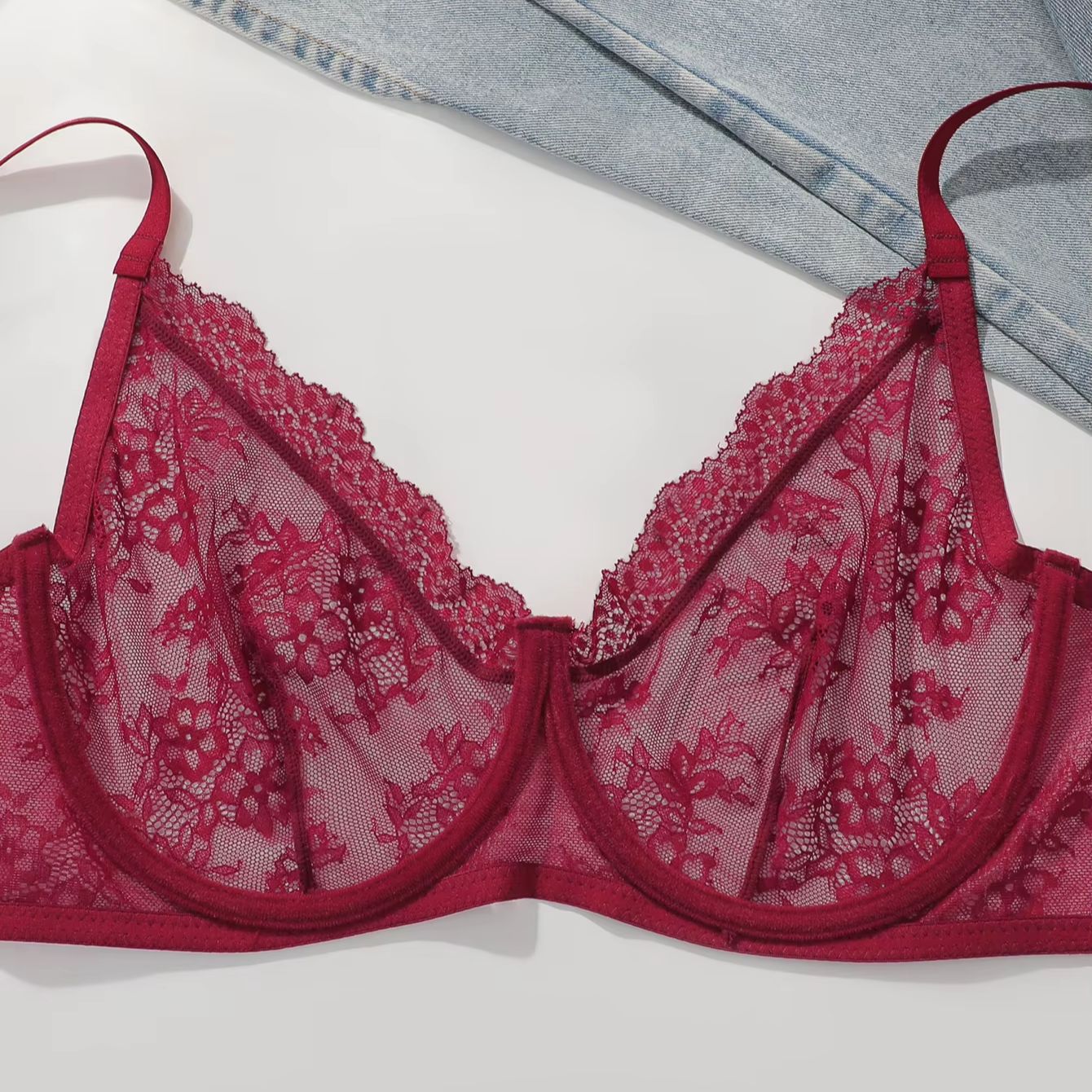 Women Plus Size Red Lace Sheer - Full Coverage Bra recension och pris